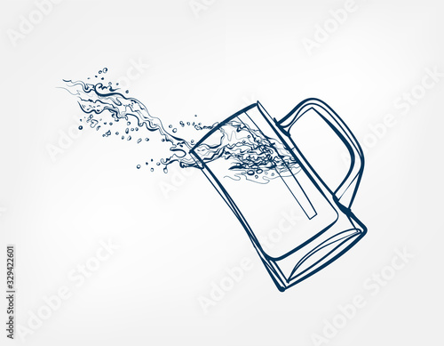beer splash glass vector one line art drink isolated sketch