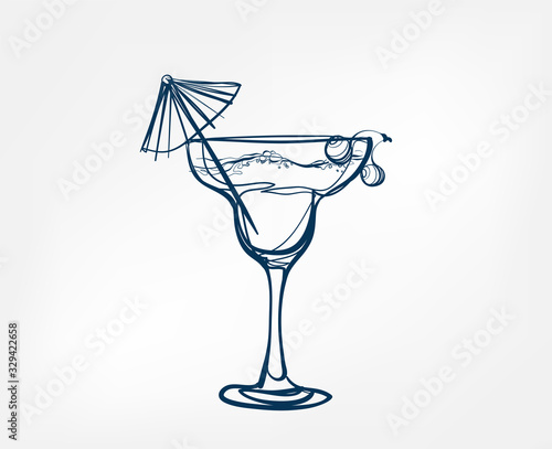 cocktail vector one line art drink isolated sketch