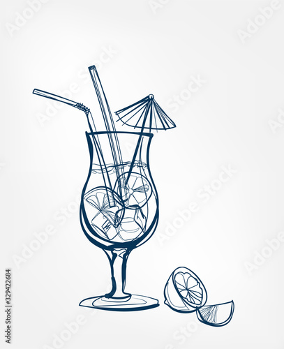 cocktail vector one line art drink isolated sketch