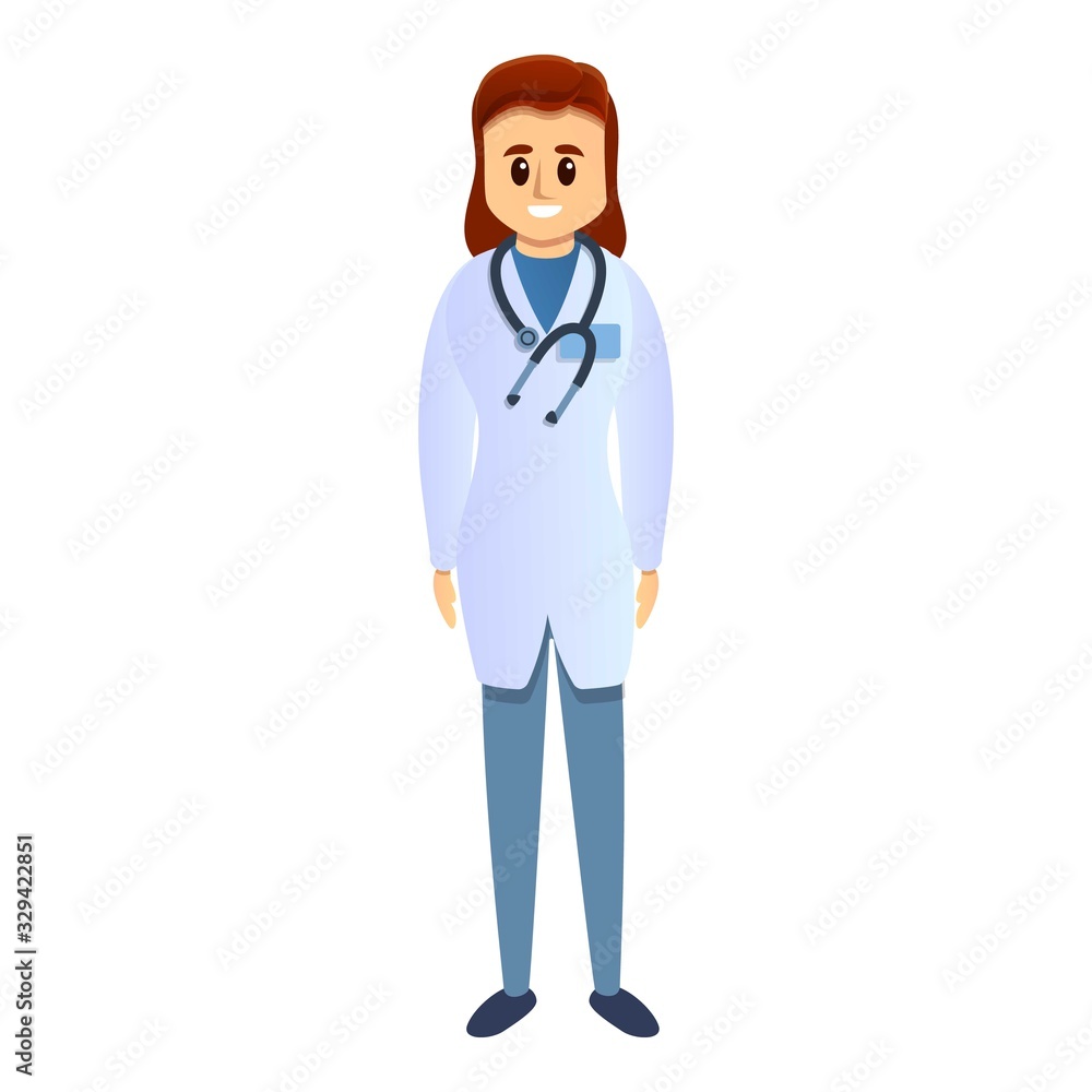 Smiling podiatrist icon. Cartoon of smiling podiatrist vector icon for web design isolated on white background Smiling podiatrist icon. Cartoon of smiling podiatrist vector icon for web design isolated on white background