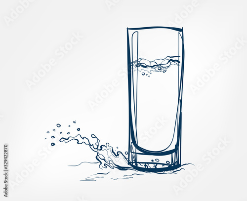 water splash glass vector one line art drink isolated sketch