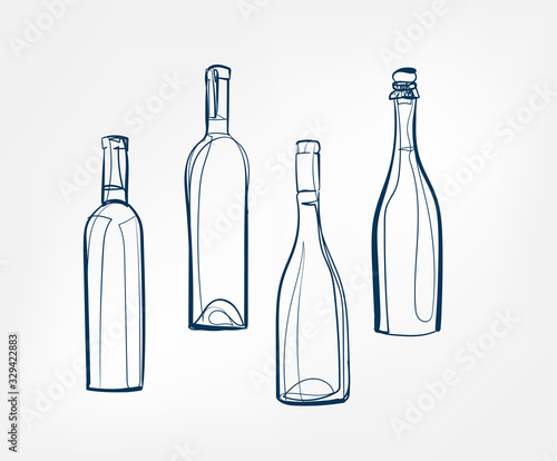 wine bottles vector one line art drink isolated sketch