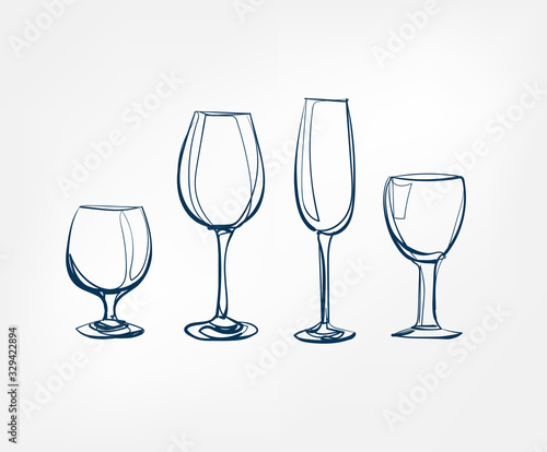 wine glass vector one line art drink isolated sketch