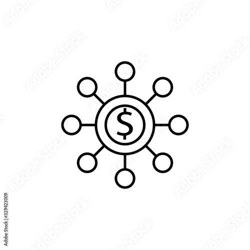 crowd funding with dollar line illustration icon on white background