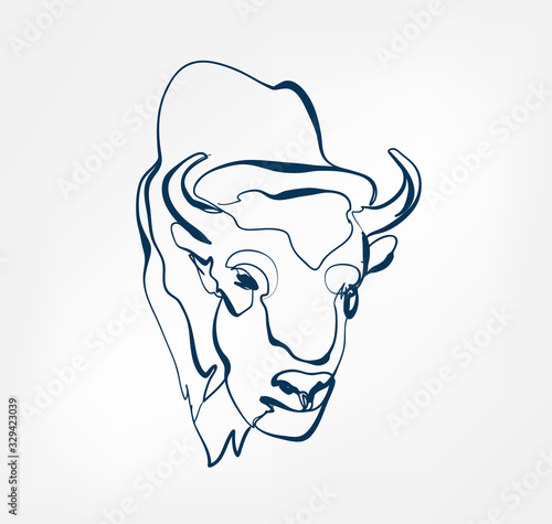 bison vector animal wild one line design