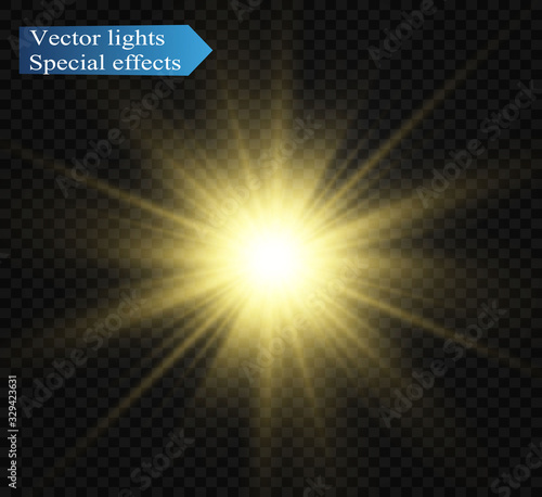 White glowing light. Beautiful star Light from the rays. A sun with highlights. A bright beautiful star. A sun light.