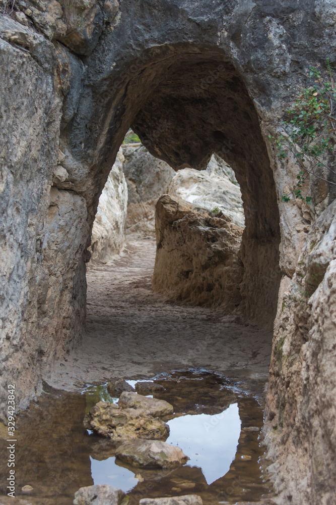 Tunnel of ancient roman aqueduct in Chelva, valencian community, Spain