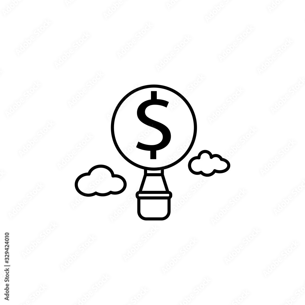 hot air balloon with dollar line illustration icon on white background hot air balloon with dollar line illustration icon on white background
