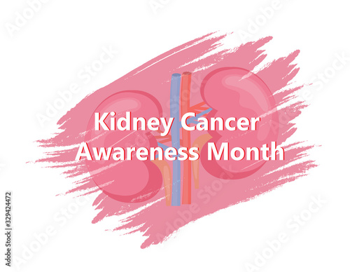 Kidney cancer awareness month in March. Pyelonephritis, diseases and kidney stones, cystitis vector.