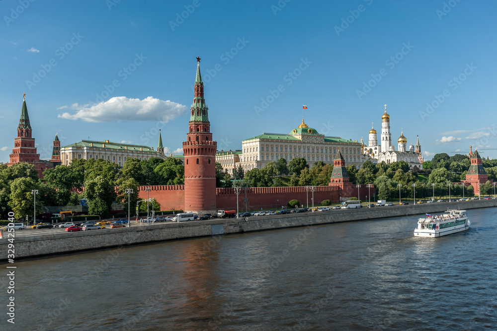 View of the Kremlin on a clear summer day, Moscow, Russia