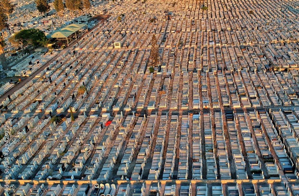 Obraz premium Aerial view of Tzur Shalom Jewish graveyard in Kiryat Bialik 