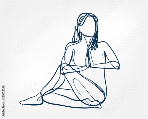 girl pose yoga asana one line vector design element isolated