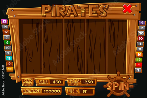 Complete interface pirate menu for slot machines.