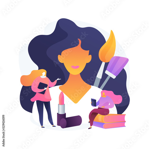 Professional makeup courses. Beauty salon workshop, visage tutorial, cosmetology class. Makeup artist teaching trainee, consulting student. Vector isolated concept metaphor illustration