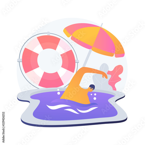Swimming and lifesaving classes. Lifeguard training, rescue team coach, water safety instructor. Life saving equipment. Rescuers exercises. Vector isolated concept metaphor illustration