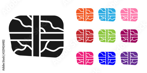 Black Package with cocaine icon isolated on white background. Health danger. Set icons colorful. Vector Illustration