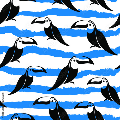 Toucan   birds   animal   fashion vector seamless pattern with waves . Concept for wallpaper  wrapping paper  cards 