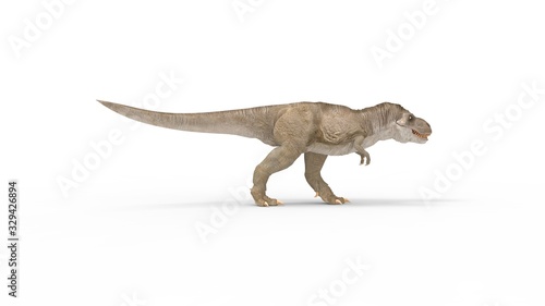 3D rendering of a T rex dinosaur isolated on white background