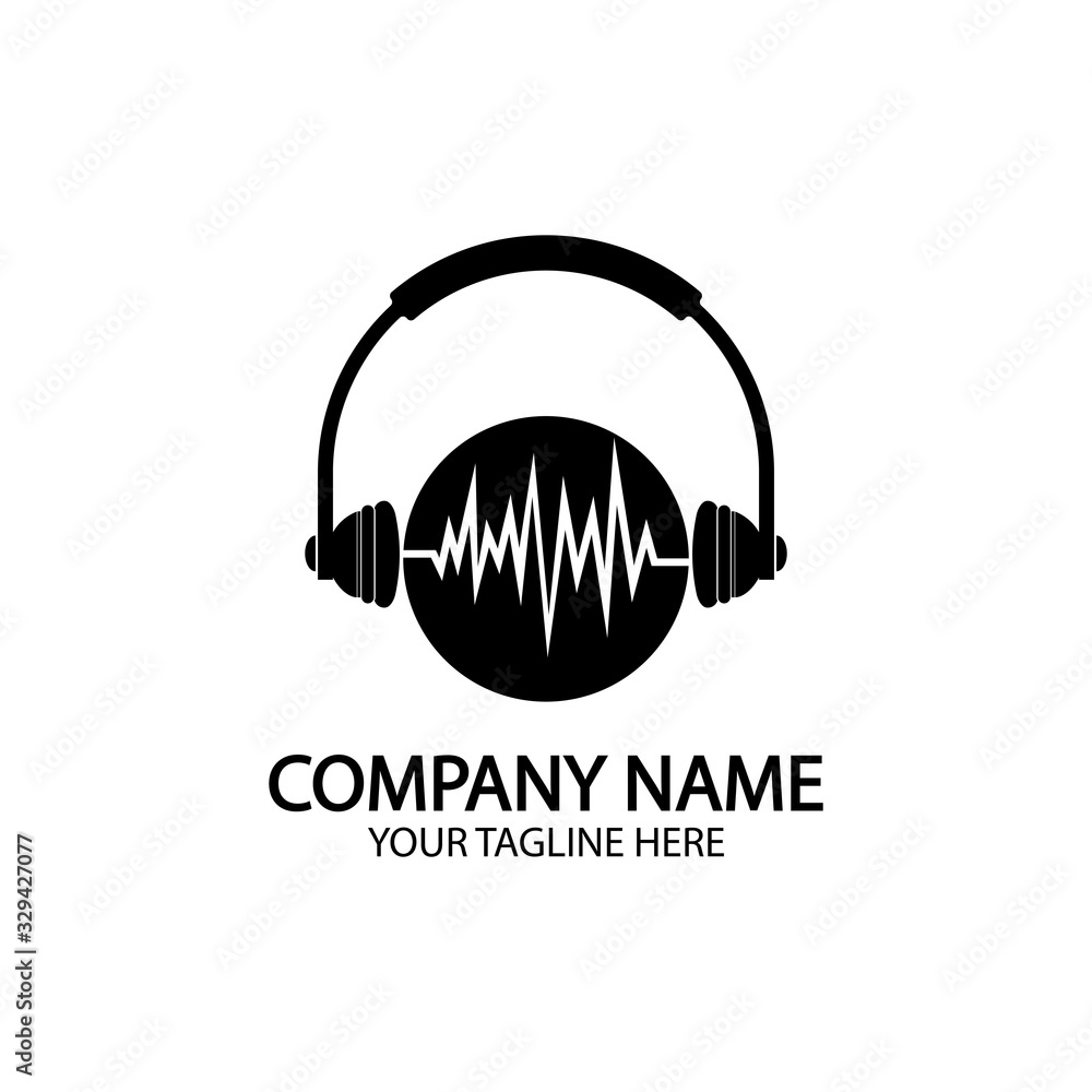Headphones with microphone and sound waves beats, concept of radio station logo, dj disco symbol, broadcasting studio label, customer support emblem flat back icon, modern design vector illustration Headphones with microphone and sound waves beats, concept of radio station logo, dj disco symbol, broadcasting studio label, customer support emblem flat back icon, modern design vector illustration