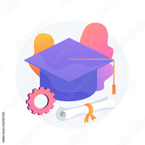 Master degree achievement. Higher education, knowledge gaining, university graduation. Bachelor cap and college certificate on white background. Vector isolated concept metaphor illustration