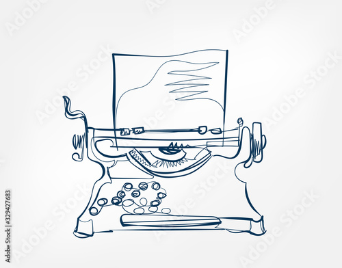 typewriter vector art line isolated doodle illustration