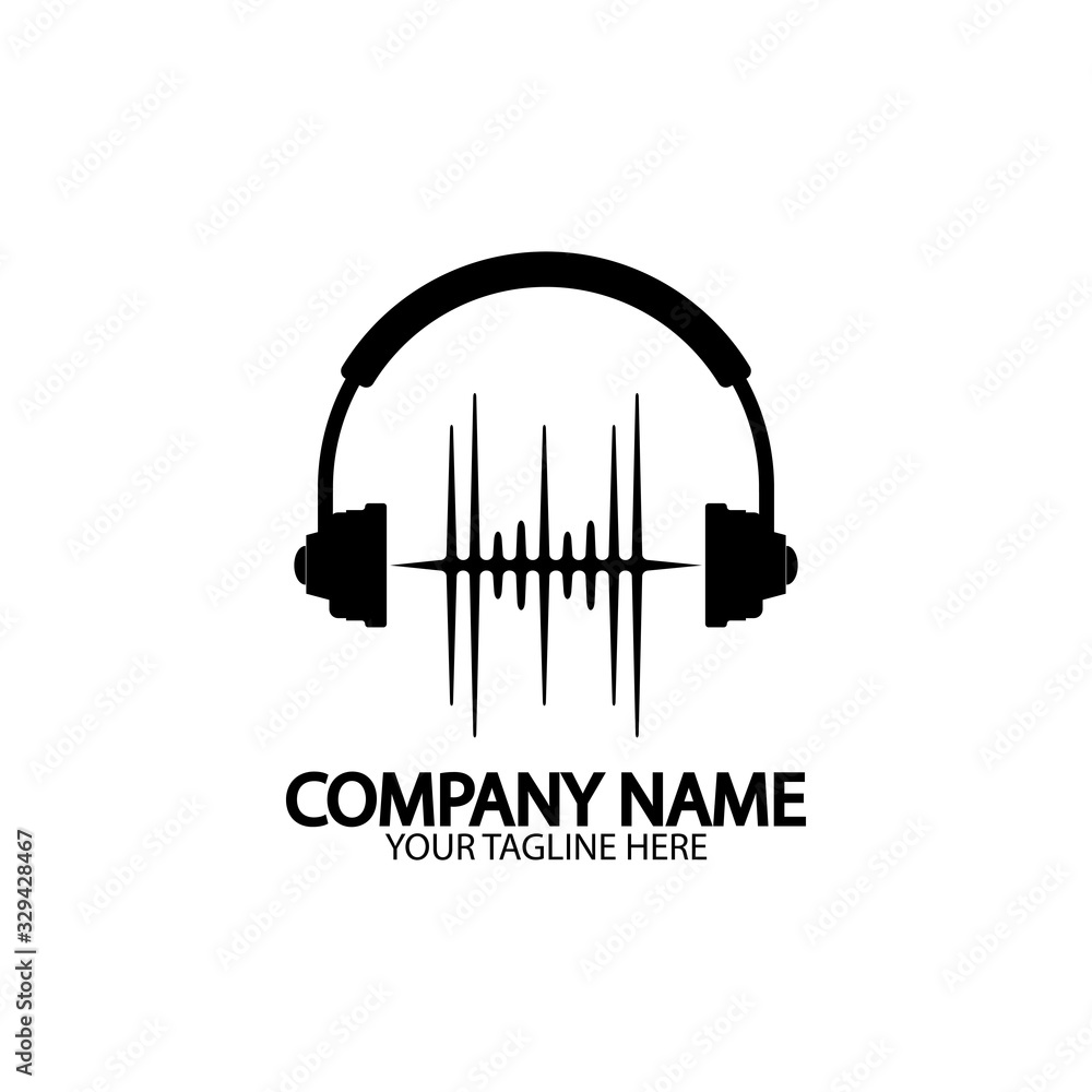 Headphones with microphone and sound waves beats, concept of radio station logo, dj disco symbol, broadcasting studio label, customer support emblem flat back icon, modern design vector illustration Headphones with microphone and sound waves beats, concept of radio station logo, dj disco symbol, broadcasting studio label, customer support emblem flat back icon, modern design vector illustration