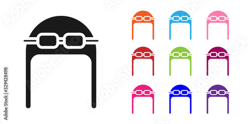 Black Aviator hat with goggles icon isolated on white background. Pilot hat. Set icons colorful. Vector Illustration