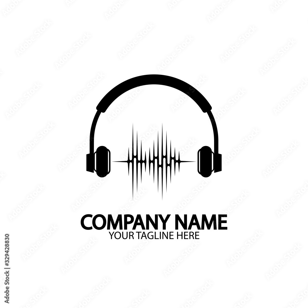 Headphones with microphone and sound waves beats, concept of radio station logo, dj disco symbol, broadcasting studio label, customer support emblem flat back icon, modern design vector illustration Headphones with microphone and sound waves beats, concept of radio station logo, dj disco symbol, broadcasting studio label, customer support emblem flat back icon, modern design vector illustration