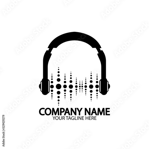 Headphones with microphone and sound waves beats, concept of radio station logo, dj disco symbol, broadcasting studio label, customer support emblem flat back icon, modern design vector illustration