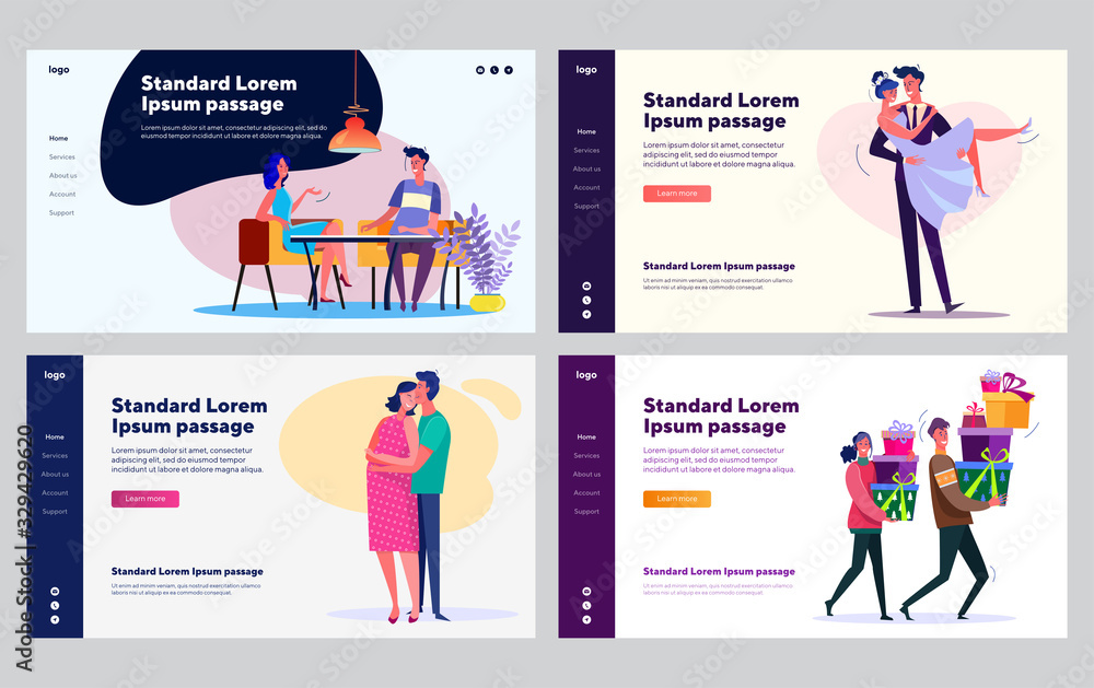 Couple relationship development set. Young man and woman dating, getting married, pregnant. Flat vector illustrations. Love, relationship, family concept for banner, website design or landing web page Couple relationship development set. Young man and woman dating, getting married, pregnant. Flat vector illustrations. Love, relationship, family concept for banner, website design or landing web page