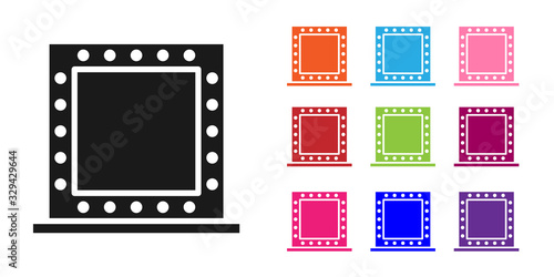 Black Makeup mirror with lights icon isolated on white background. Set icons colorful. Vector Illustration