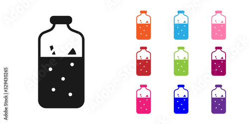 Black Mulled wine with ingredients icon isolated on white background. Cinnamon stick, clove, lemon slice. Set icons colorful. Vector Illustration