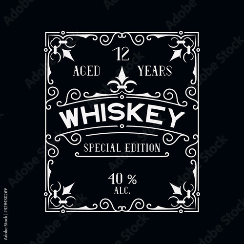 Hand drawn premium alcohol frame for whiskey bottle. Vintage label with lettering.