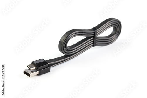 USB type c Data & Power Cable isolated on White Background. Close up