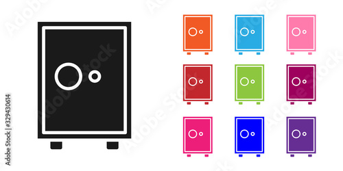 Black Safe icon isolated on white background. The door safe a bank vault with a combination lock. Reliable Data Protection. Set icons colorful. Vector Illustration