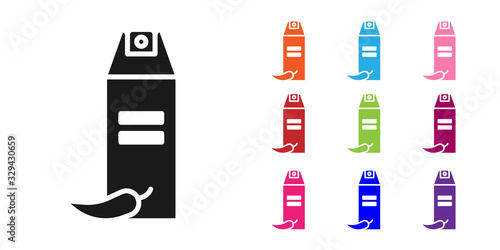 Black Pepper spray icon isolated on white background. OC gas. Capsicum self defense aerosol. Set icons colorful. Vector Illustration