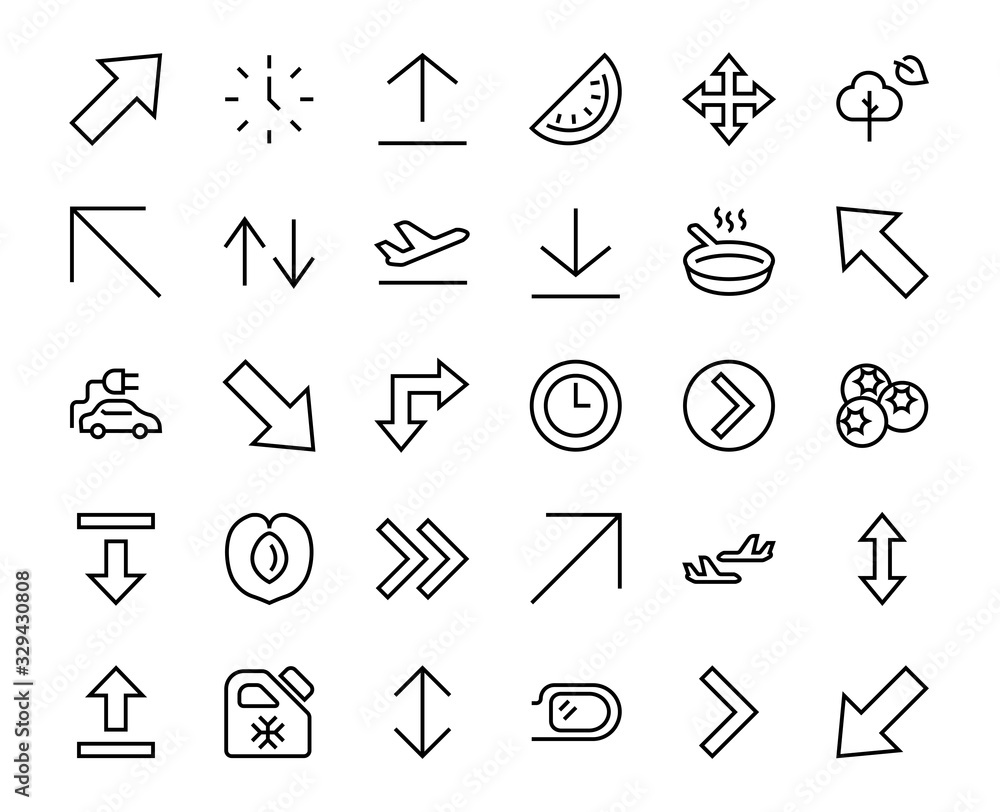 Set of line arrows, directions, arrows, contains icons such as pause, continuation, directly, to the right, Editable stroke. 480x480, On a white background, Vector illustration Set of line arrows, directions, arrows, contains icons such as pause, continuation, directly, to the right, Editable stroke. 480x480, On a white background, Vector illustration