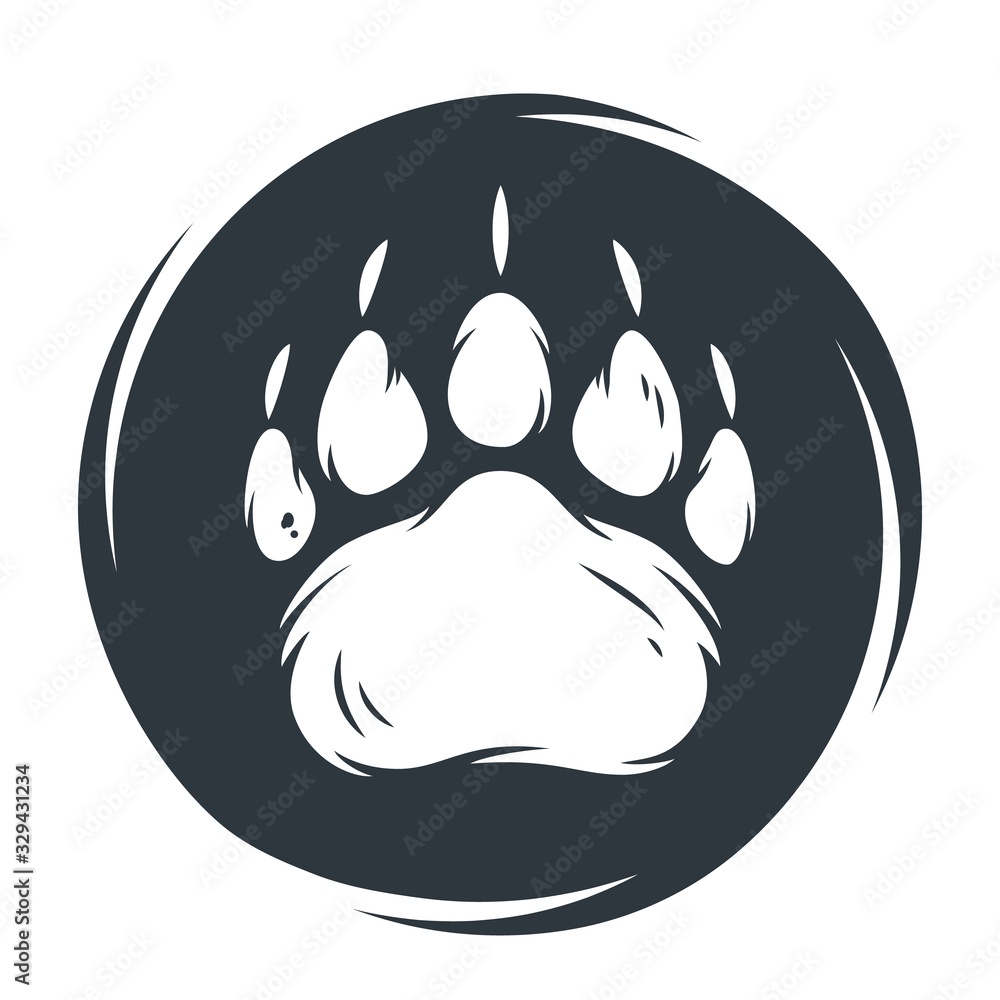 Emblem wild silhouette of grizzly bear footprint - obrazy, fototapety, plakaty 