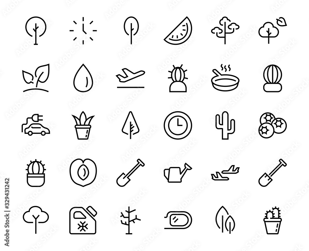 A set of Rosteniya Icons, and garden care, Vector illustration, Contains Icons such as tree, cactus, watering can, spade, flower and much more. on a white background, editable bar 480x480 A set of Rosteniya Icons, and garden care, Vector illustration, Contains Icons such as tree, cactus, watering can, spade, flower and much more. on a white background, editable bar 480x480