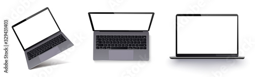 Laptop with blank screen isolated on white background.Realistic laptop incline isolated on white background. Isometric 3D style template.For web and mobile app clipart art. Concept idea design element