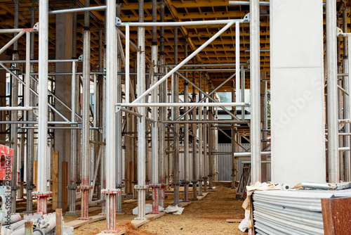 The falsework Decking system legs for construction of suspended reinforced concrete slab photo