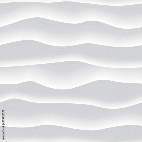 Abstract seamless pattern with waves, mountains, dunes, 3d relief, curved lines. Light and shadow. Papercut abstract concept texture. Paper art. Black and white vector illustration. Good for cover
