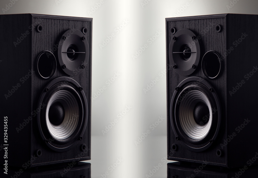 Two Acoustic sound speakers with copy space. Multimedia, audio and sound concept. Two Acoustic sound speakers with copy space. Multimedia, audio and sound concept.