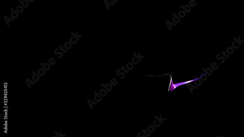 Purple particles fly slowly on black background. Abstract animation. 3d render