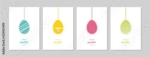 Easter cards set with hand drawn hangings eggs. Doodles and sketches vector vintage illustrations, DIN A6.