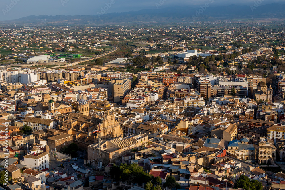 Detail view from above of the old town of Lorca