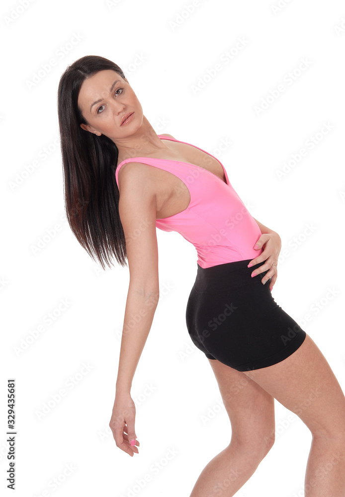 Lovely woman in shorts bending backwards Lovely woman in shorts bending backwards
