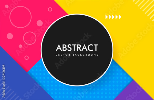 Abstract material design color background with a round frame and a set of lines and other geometric shapes