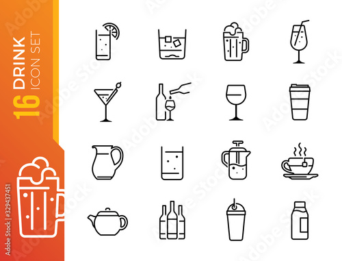 Drink and Alcohol line icons Vector Icons - Adjust stroke weight - Expand to any size - Change to any colour