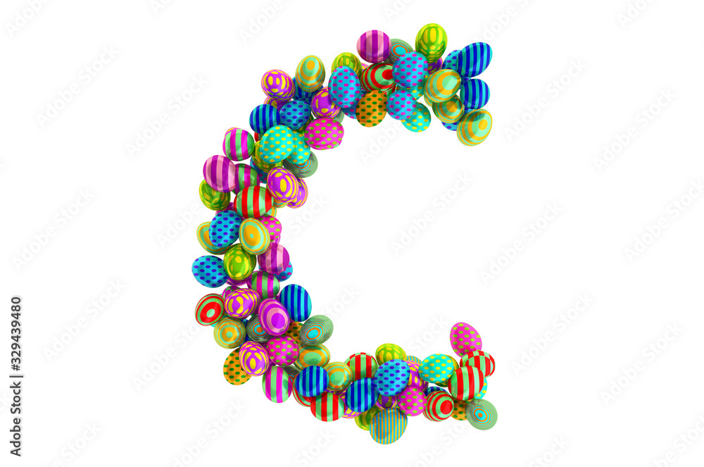 Letter C from colored Easter eggs, 3D rendering Letter C from colored Easter eggs, 3D rendering